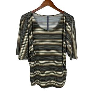 Abi Ferrin Blouse Top Brown Stripe Stretchy Knit Oversized Women’s S
